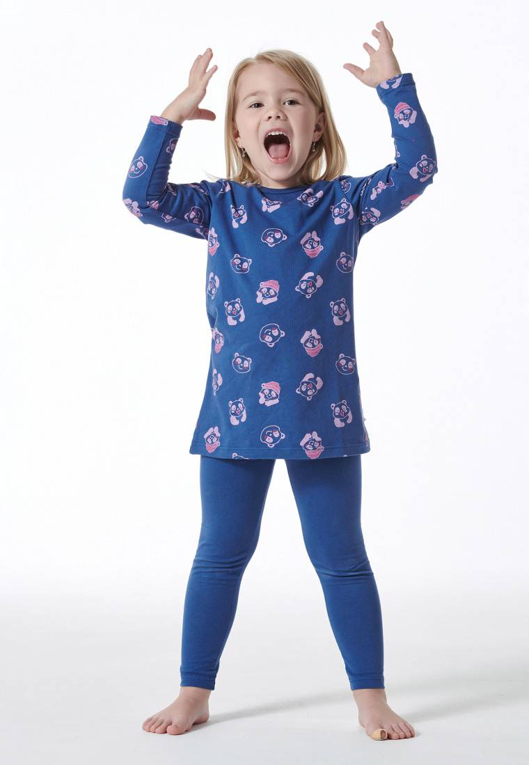 Schiesser Schlafanzug lang Organic Cotton Leggings Panda blau - Girls World Jubiläumsangebot