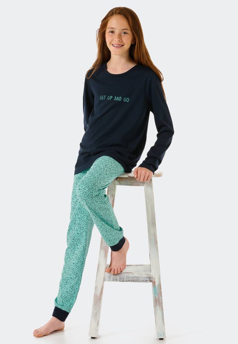Schiesser Schlafanzug lang Organic Cotton Tupfen mint - Nightwear Lagerräumung