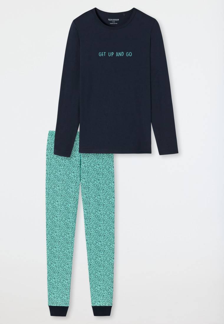 Schiesser Schlafanzug lang Organic Cotton Tupfen mint - Nightwear Lagerräumung