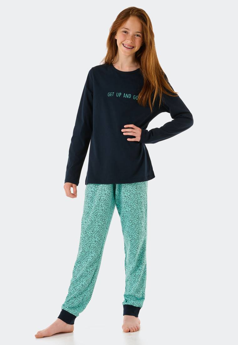 Schiesser Schlafanzug lang Organic Cotton Tupfen mint - Nightwear Lagerräumung