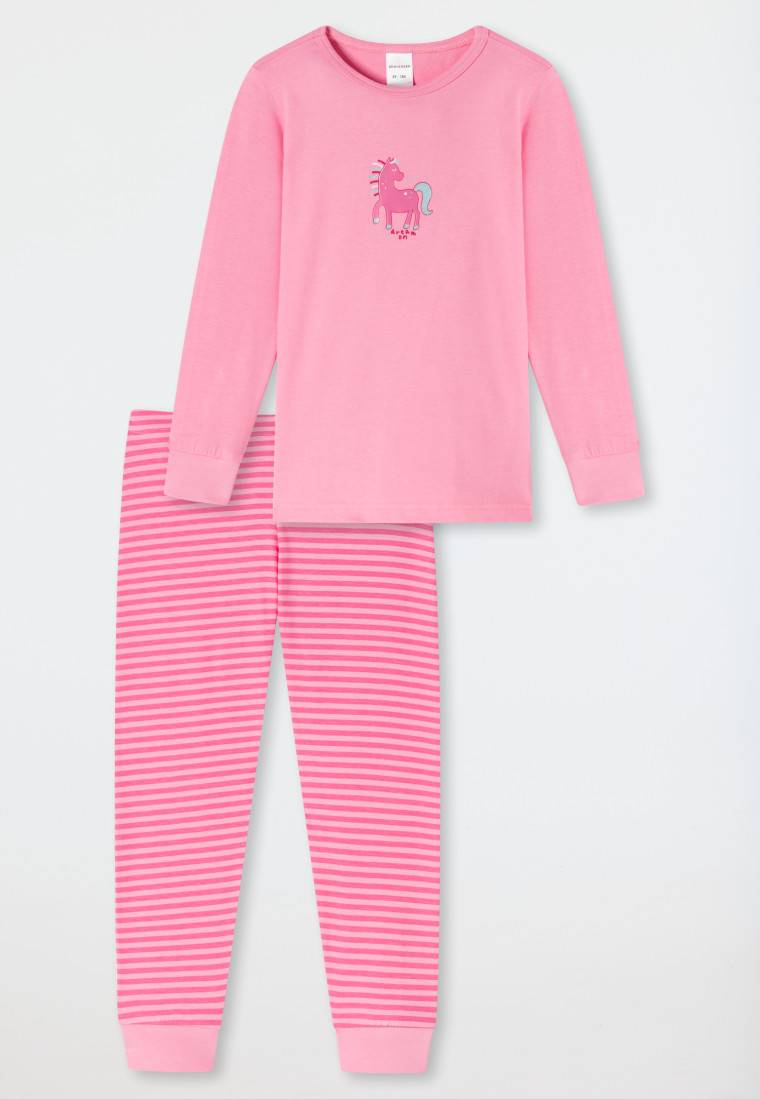 Schiesser Schlafanzug lang Organic Cotton Bündchen Pferd Ringel rosa - Nightwear Heißer Verkauf