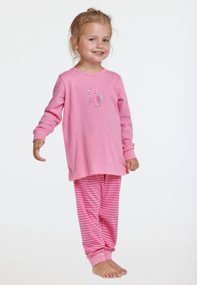 Schiesser Schlafanzug lang Organic Cotton Bündchen Pferd Ringel rosa - Nightwear Heißer Verkauf