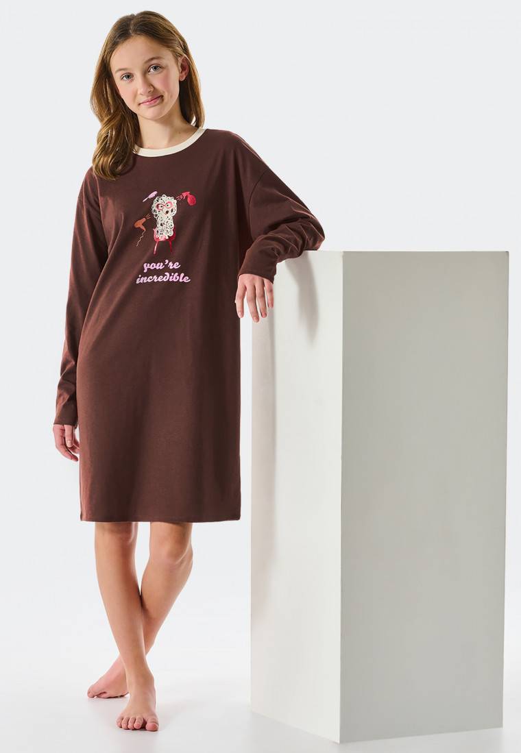 Schiesser Sleepshirt langarm Organic Cotton Hund braun - Teens Nightwear