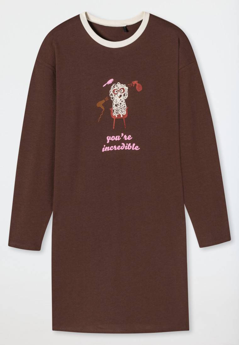 Schiesser Sleepshirt langarm Organic Cotton Hund braun - Teens Nightwear Online Outlet