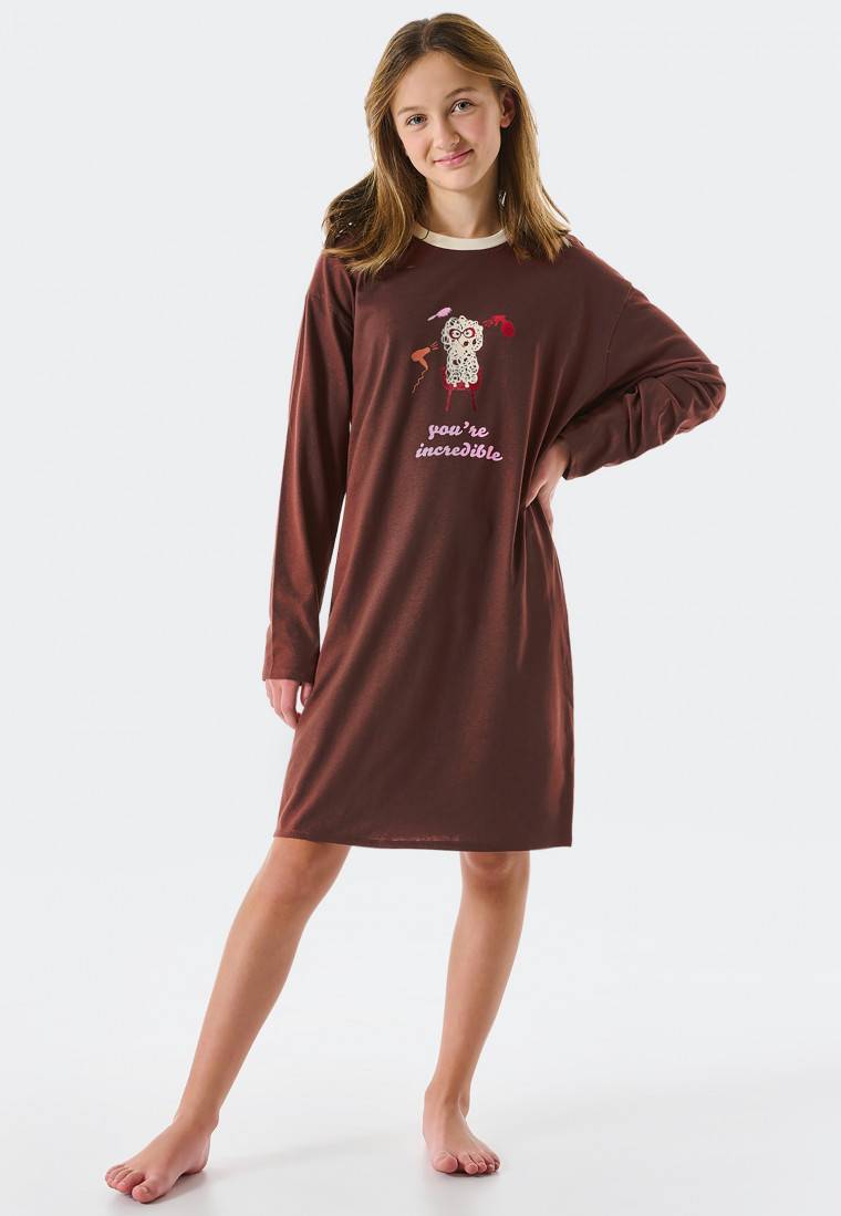 Schiesser Sleepshirt langarm Organic Cotton Hund braun - Teens Nightwear Online Outlet