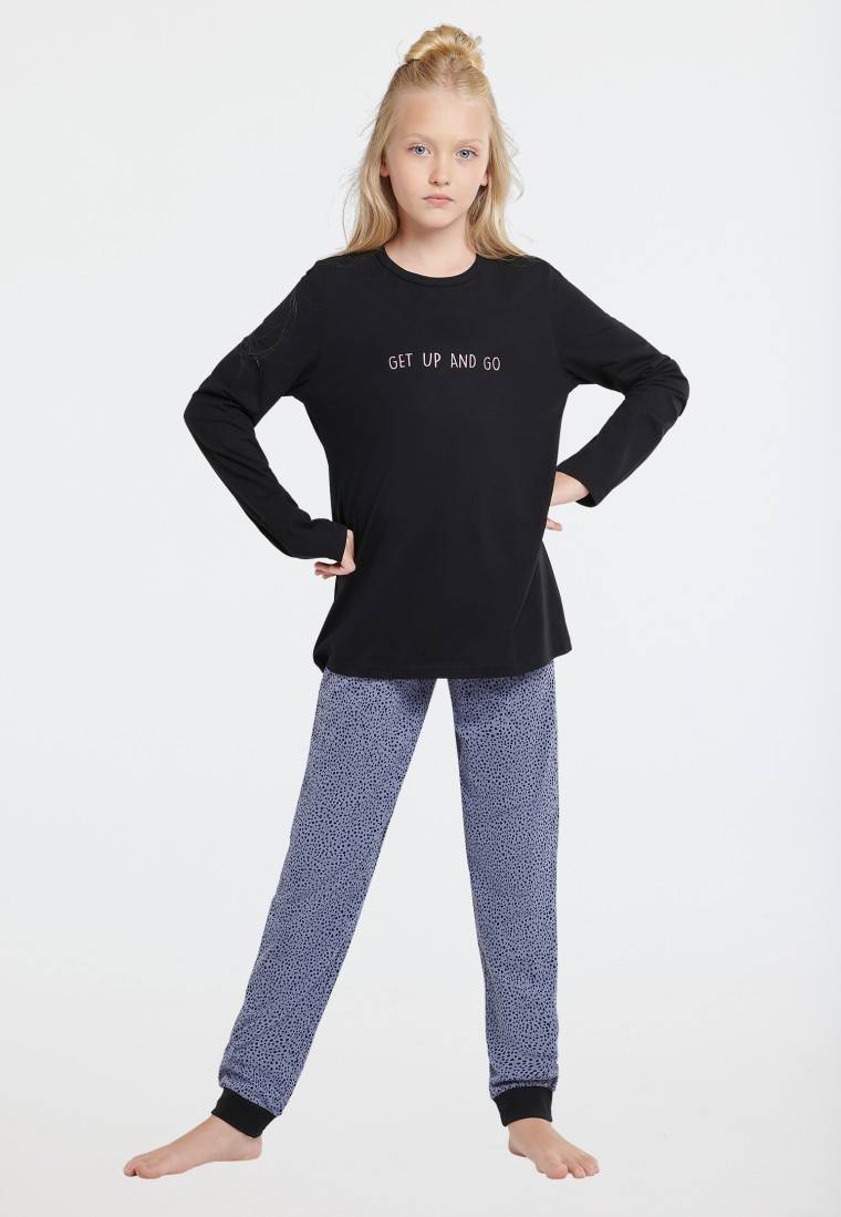 Schiesser Schlafanzug lang Organic Cotton Tupfen schwarz - Nightwear Exklusive Angebote