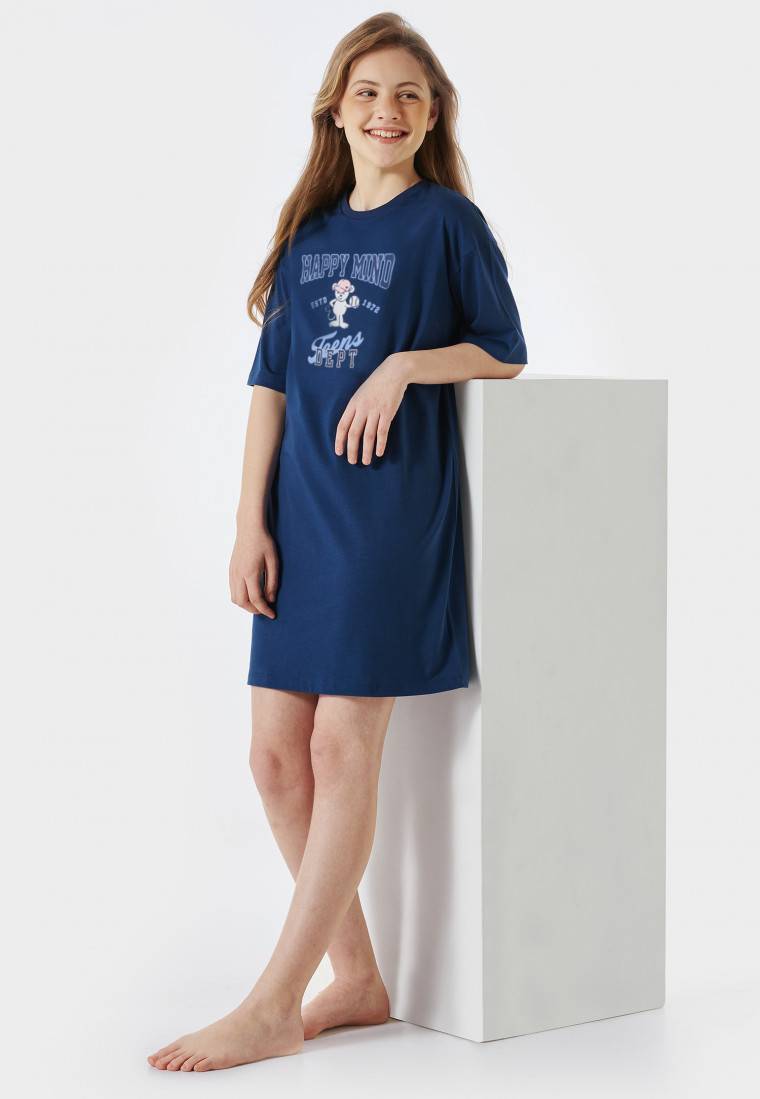 Schiesser Sleepshirt kurzarm Organic Cotton College Maus nachtblau - Nightwear