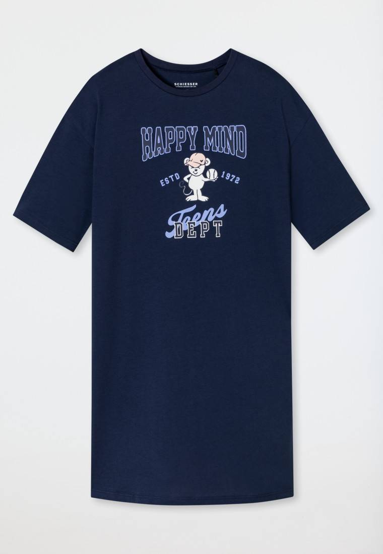 Schiesser Sleepshirt kurzarm Organic Cotton College Maus nachtblau - Nightwear Große Rabatte