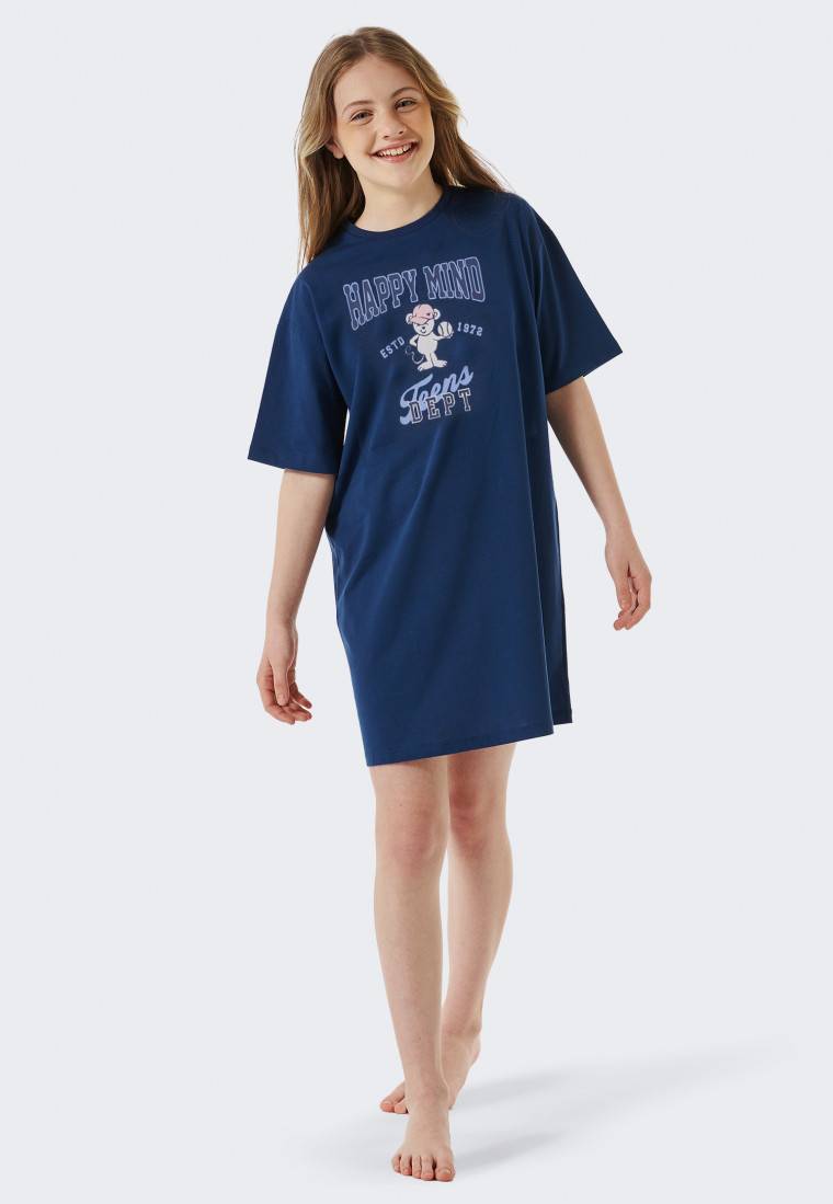 Schiesser Sleepshirt kurzarm Organic Cotton College Maus nachtblau - Nightwear Große Rabatte