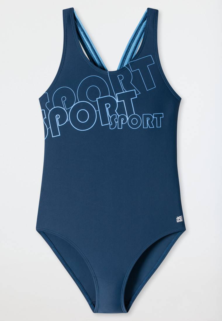 Schiesser Badeanzug Wirkware recycelt LSF40+ Racerback Sport blau - Aqua Teen Girls Riesige Ersparnisse