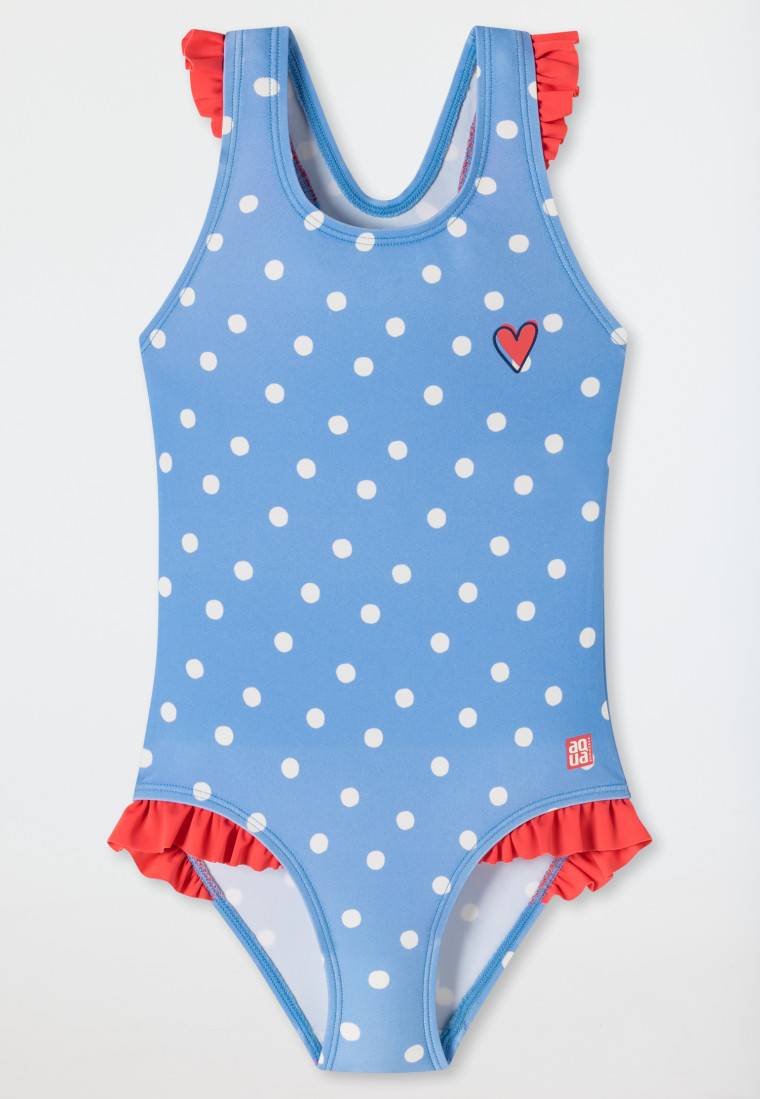 Schiesser Badeanzug Wirkware Punkte Rüschen hellblau - Aqua Kids Girls Tiefpreis