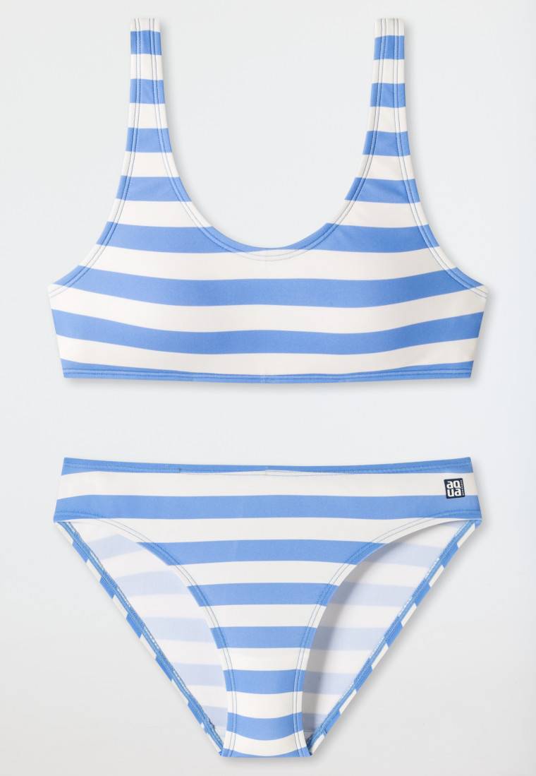 Schiesser Bustier-Bikini Wirkware recycelt LSF40+ gefüttert Streifen hellblau - Aqua Teen Girls Super Sparpreis