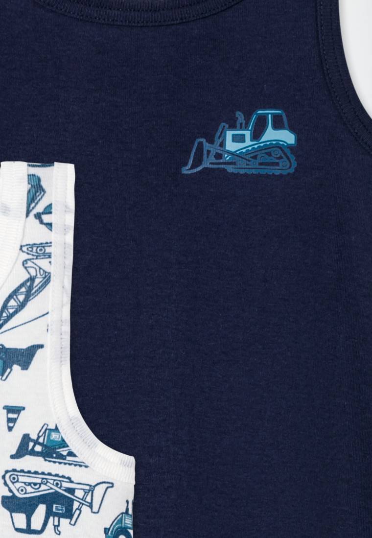 Schiesser Unterhemden 2er-Pack Baustellendruck blau/weiß - Fine Rib Clearance-Verkauf
