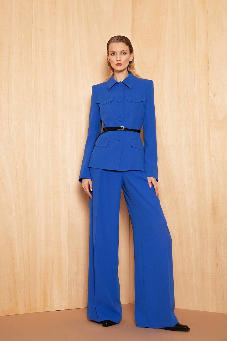 ﻿Sly 010 Einreihiger Blazer mit Pattentaschen aus Crêpe-Envers-Satin Jubiläumsangebot