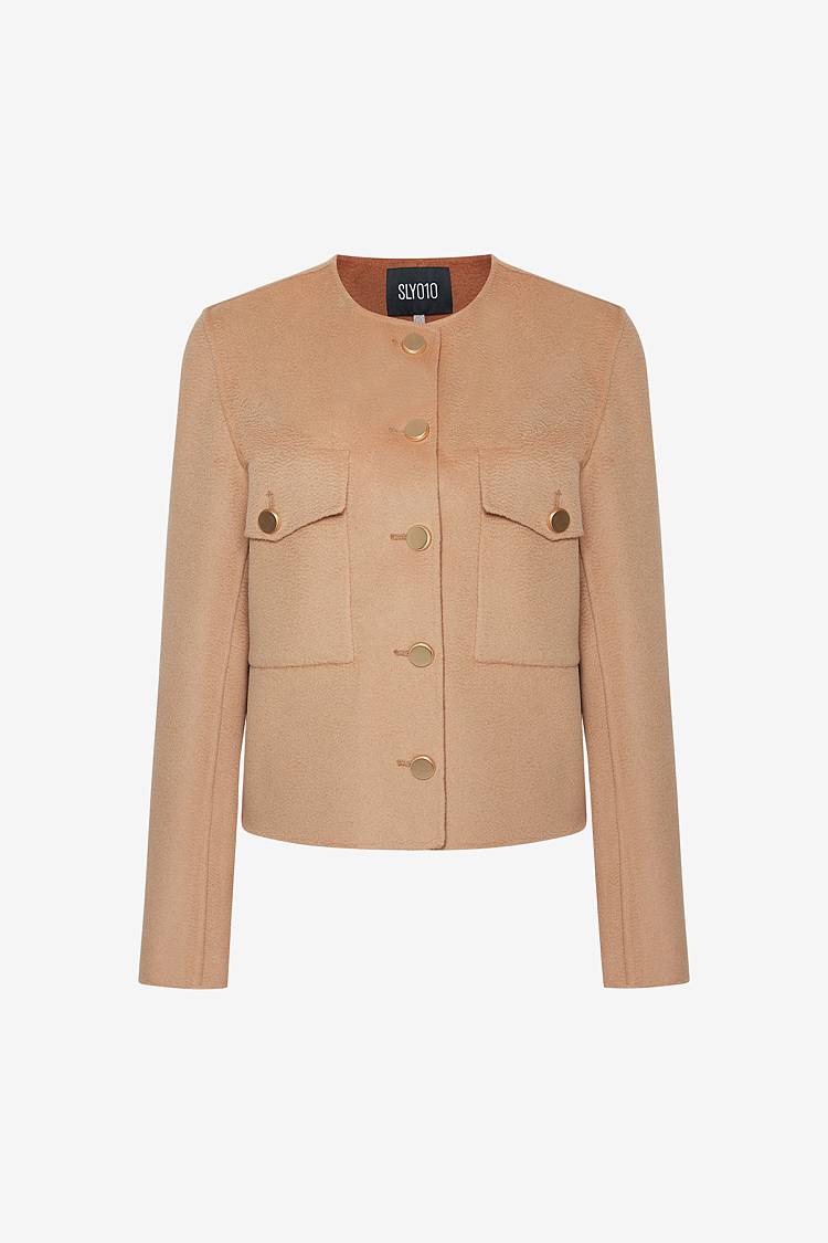 Sly 010 Kragenlose Doubleface-Jacke mit aufgesetzten Taschen Letzte 3 Tage