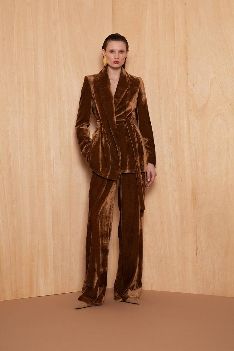Sly 010 Wickelblazer mit Gürtel aus Viskose-Samt Sonderangebot der Fabrik