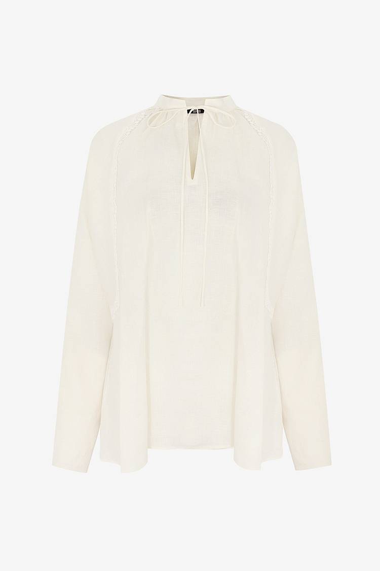 Sly 010 Leinenbluse mit Spitzenapplikation Im Verkauf