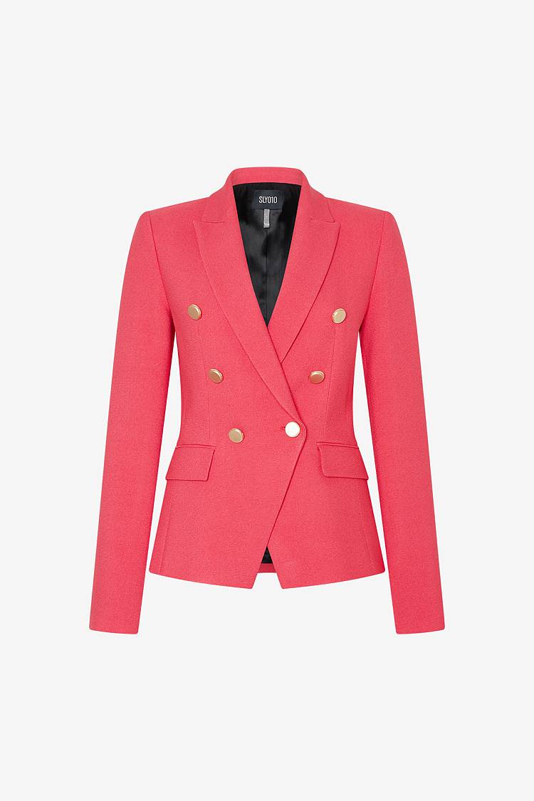 Sly 010 Kurzer doppelreihiger Blazer mit Goldknöpfen aus Crêpe-Envers-Satin Weihnachtsangebot