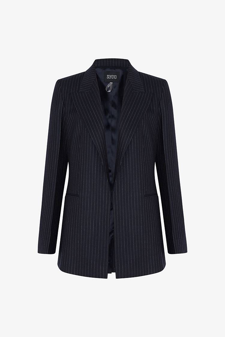 Sly 010 Knopfloser Nadelstreifen-Blazer aus Wolle Letzter Tag