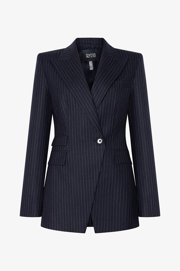Sly 010 Taillierter Einknopf-Nadelstreifen-Blazer aus Wolle Bis zu 60% Rabatt