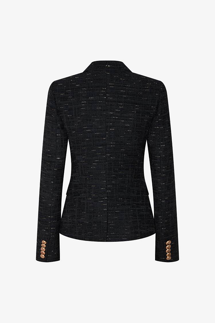 Sly 010 Doppelreihiger Tweed-Blazer mit Goldknöpfen Kostenloser Versand