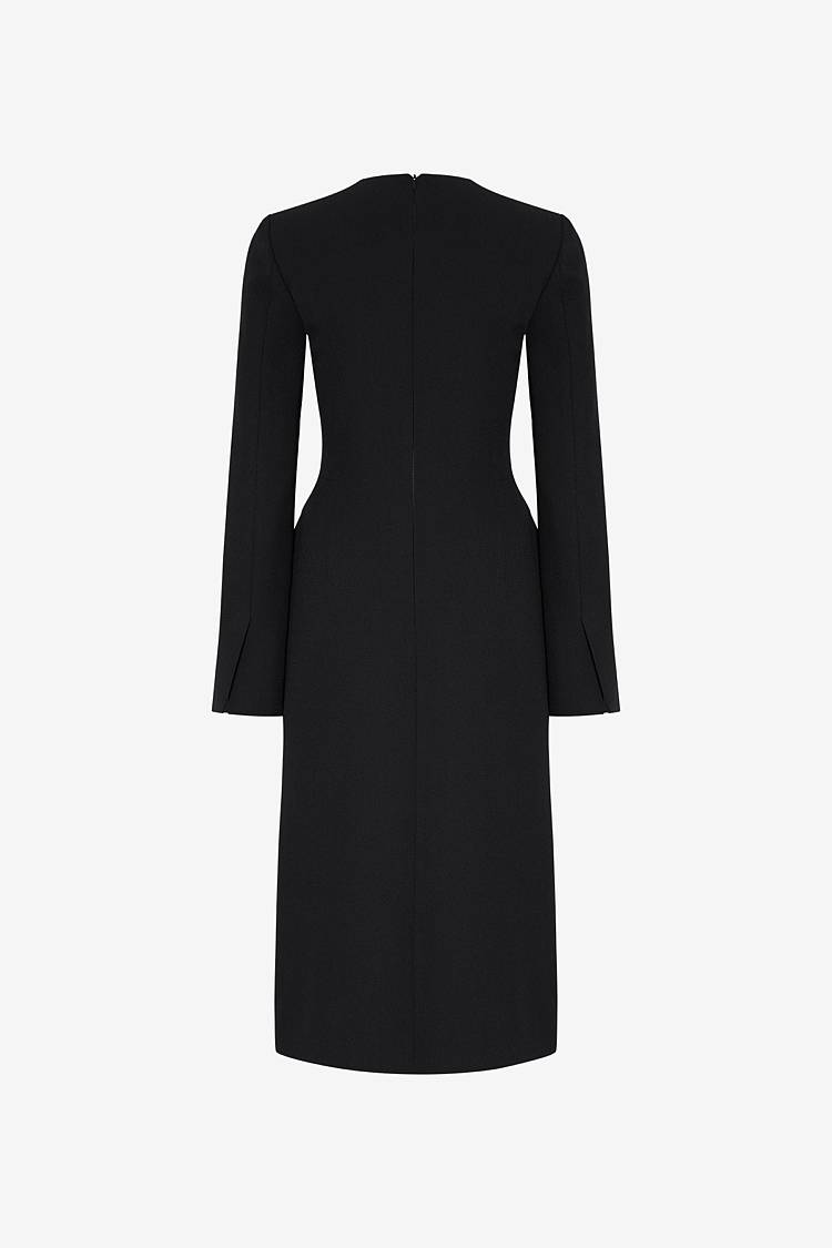 Sly 010 Elegantes Midi-Kleid mit Pattentaschen aus Crêpe-envers-Satin Fabrikverkauf