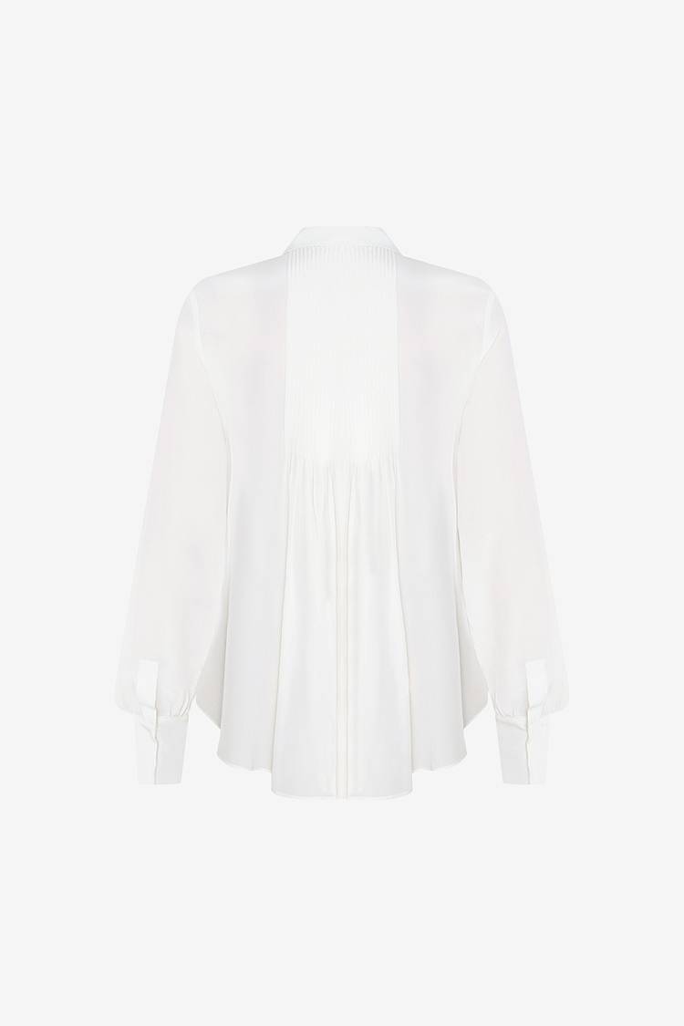 Sly 010 Klassische Seidenbluse mit plissierten Ärmeln Blitzverkäufe