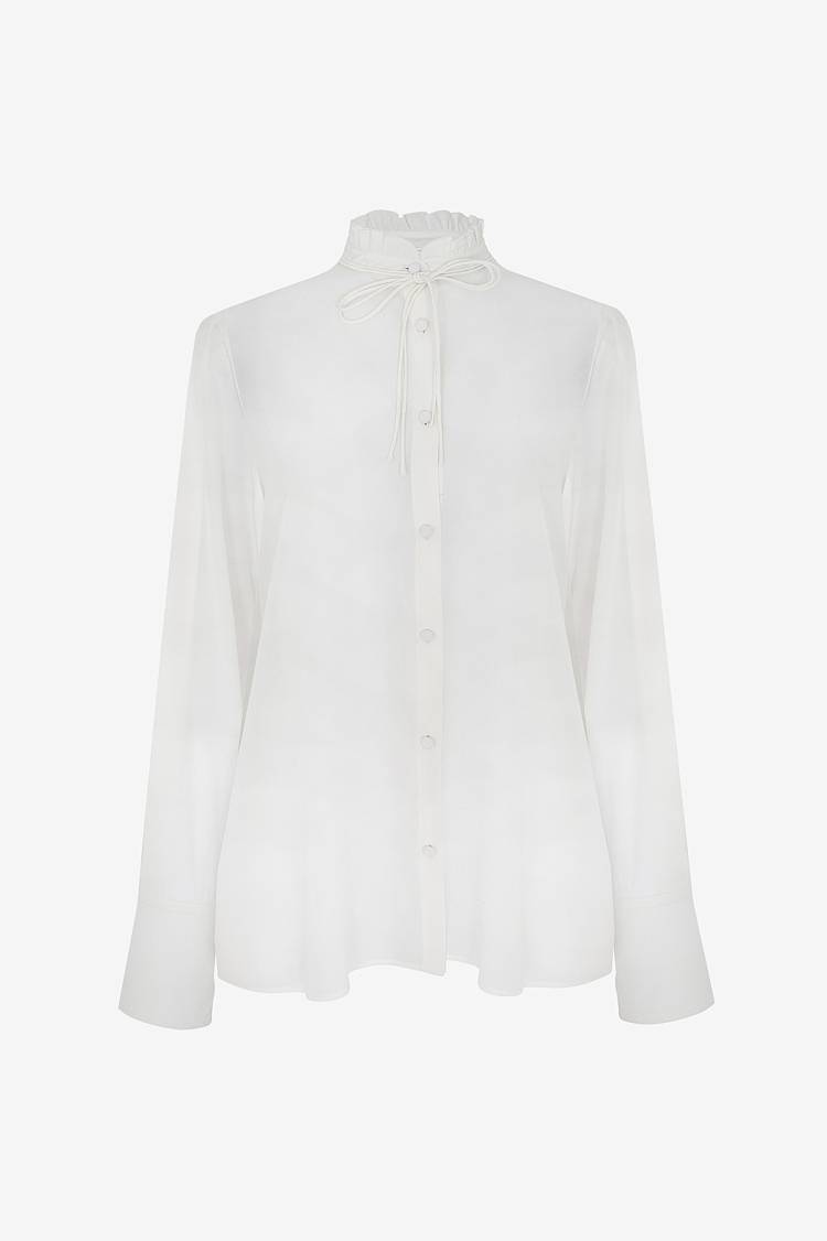 Sly 010 Seidenbluse mit gerüschtem Stehkragen Rabatt