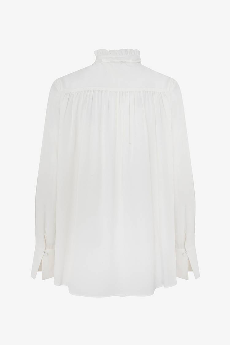 Sly 010 Seidenbluse mit gerüschtem Stehkragen Rabatt