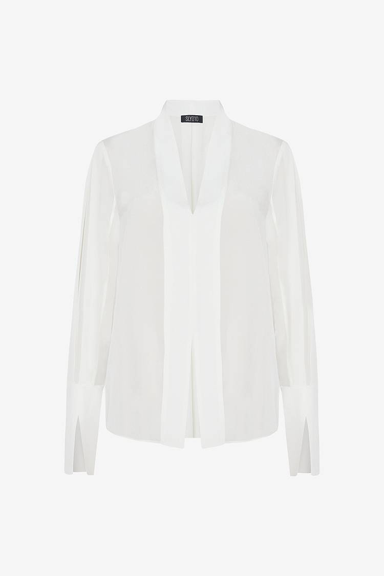 Sly 010 Schlichte Seidenbluse mit V-Ausschnitt Große Rabatte