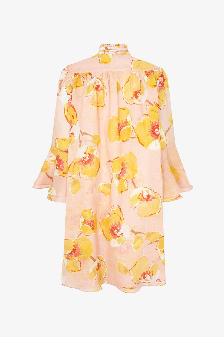Sly 010 Knielanges Kleid aus Ramie mit Blumen-Print zollfrei
