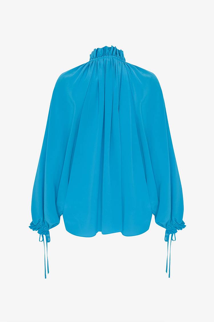 Sly 010 Seidenbluse mit gekräuseltem Kragen Blitzangebot