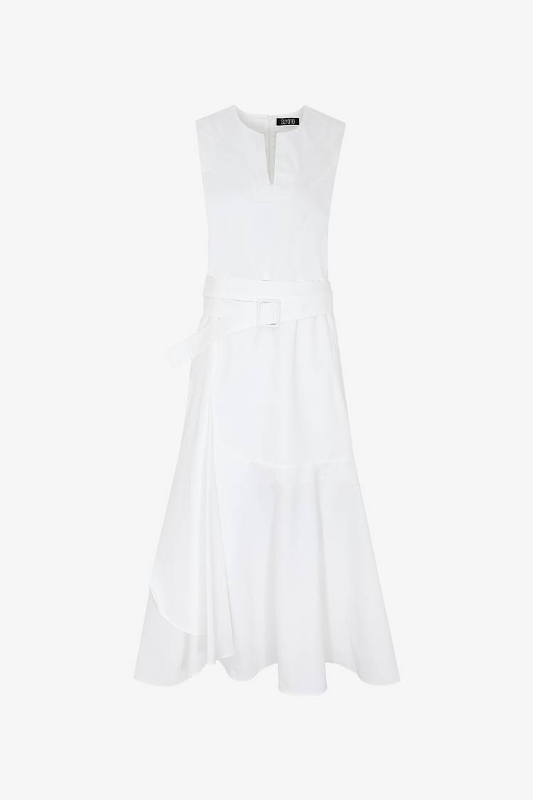 Sly 010 Midi-Kleid aus Baumwoll-Popeline mit Gürtel