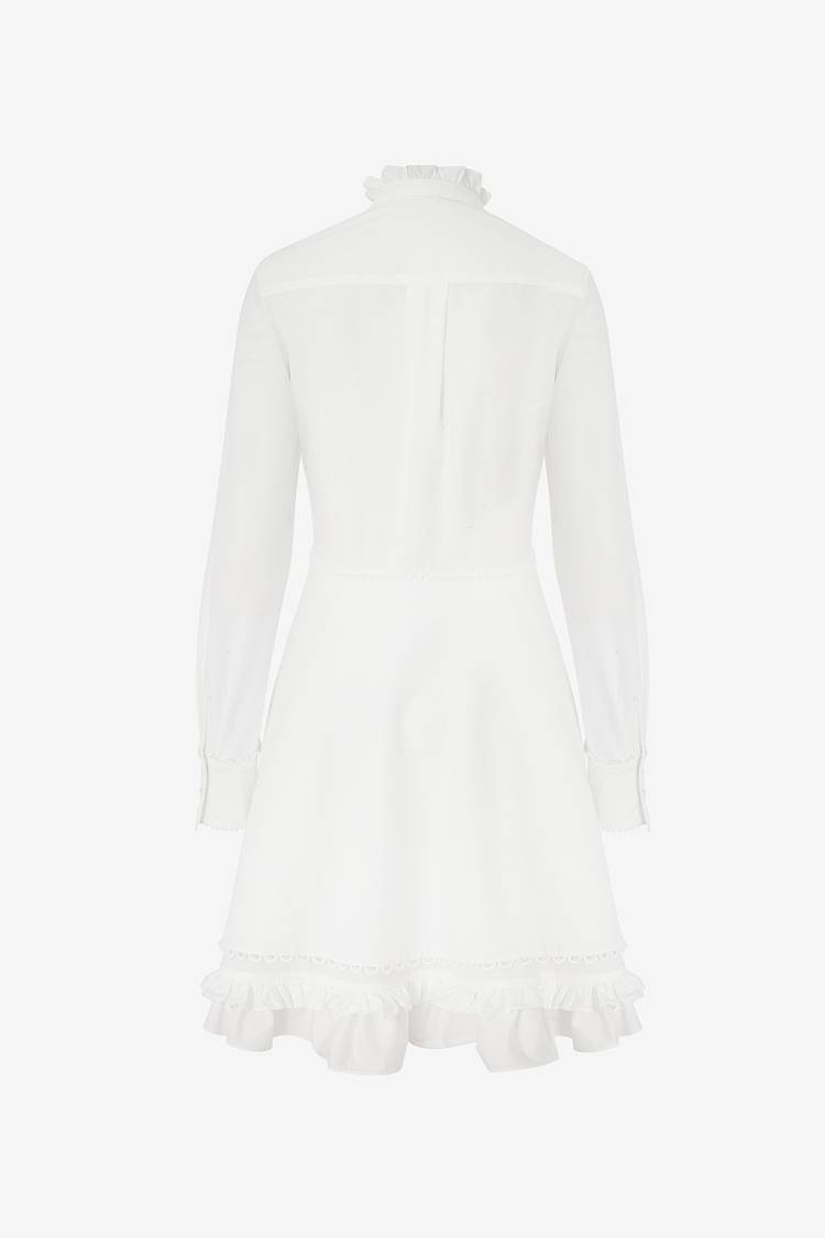 Sly 010 Kleid aus weißer Baumwoll-Popeline mit Rüschendetails Preisnachlass
