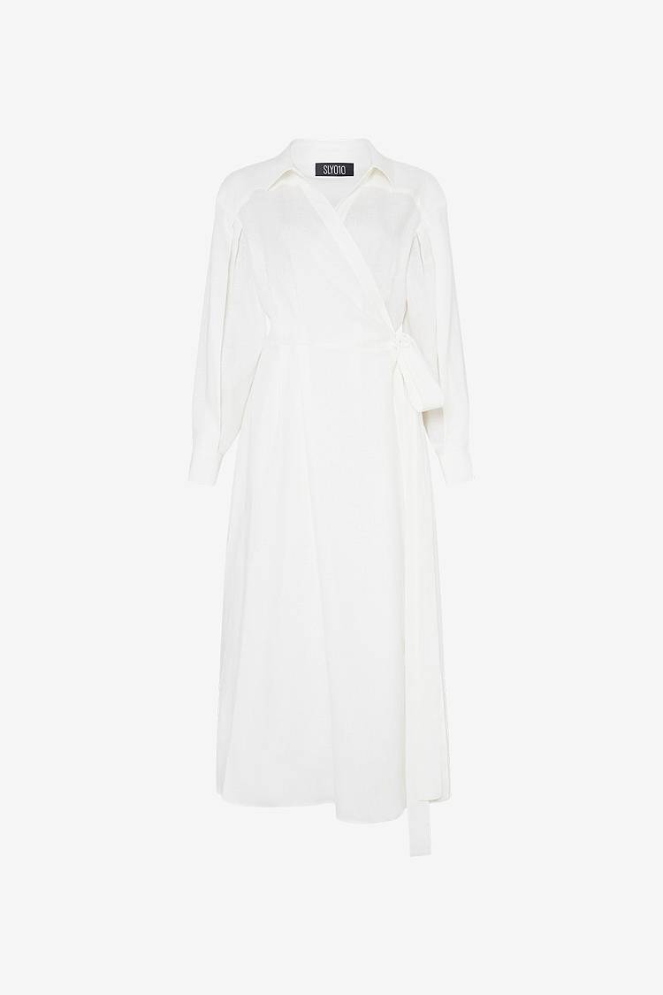 Sly 010 Midi-Wickelkleid aus Leinen Weihnachtsangebot