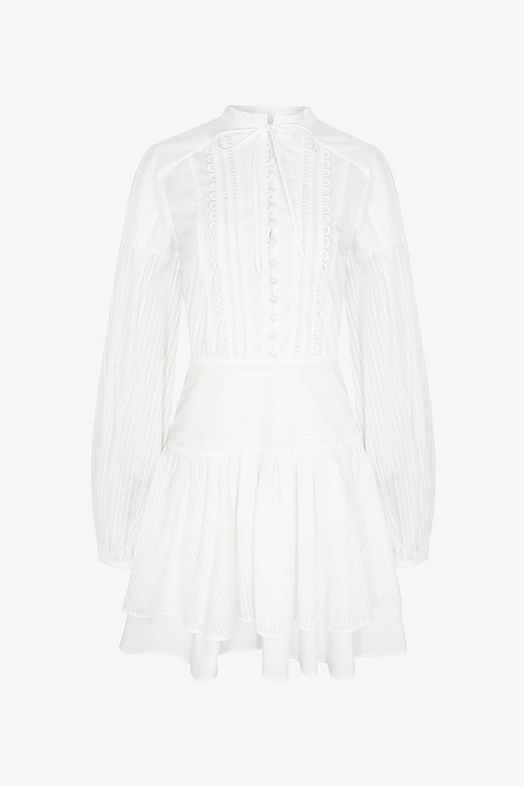 Sly 010 Weißes Baumwollkleid mit Spitzendetails Muttertagsangebot