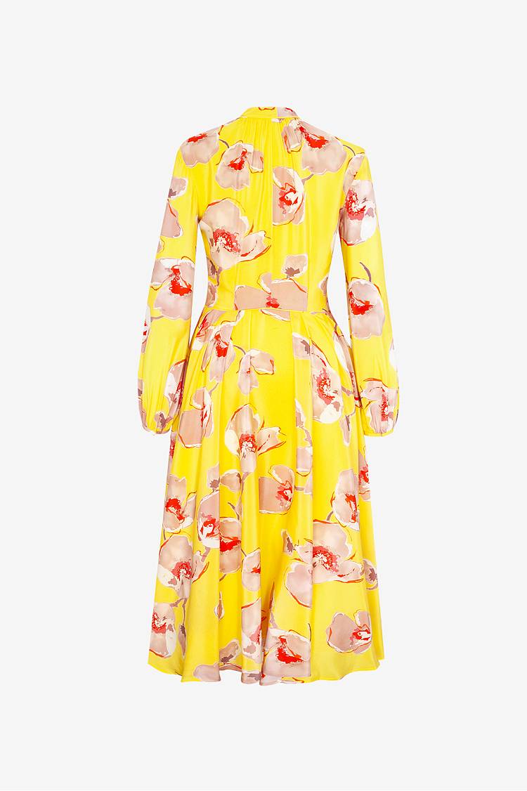 Sly 010 Tailliertes Midi-Kleid aus Seide-Viskose mit Blumendruck Riesige Ersparnisse