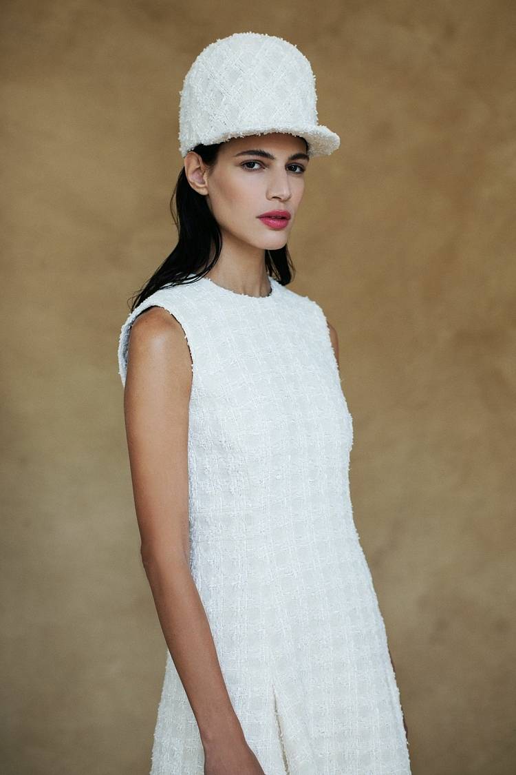 Sly 010 Kurzes, ärmelloses Tweed-Kleid Kostenloser Versand international