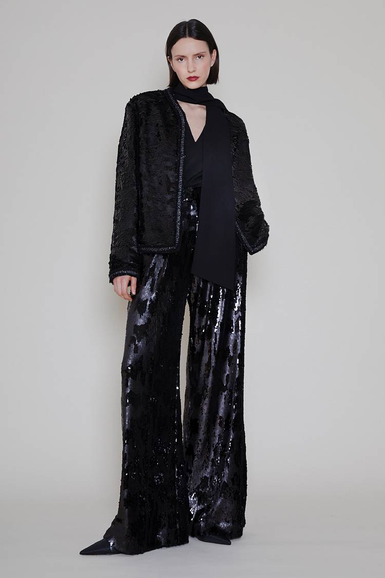 Sly 010 Ausgestellte Hose mit matten und schimmernden Pailletten Kostenloser Versand