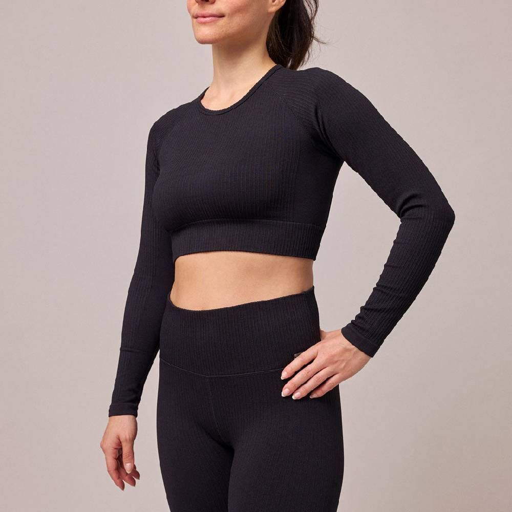 Snocks Geripptes Sportshirt langarm Damen aus recyceltem Polyamid Fabrikverkauf