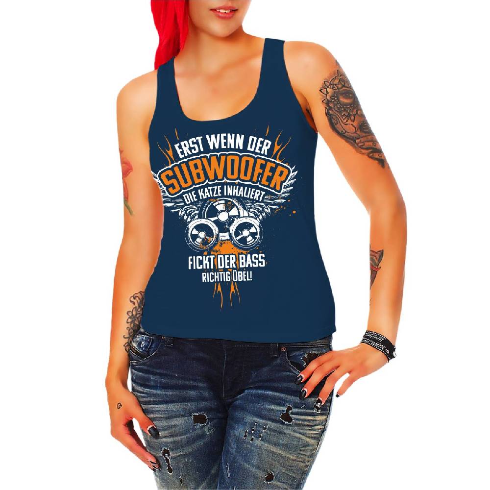 Spass Kostet Frauen Trägershirt BASS Musik Sprüche Erst wenn der Subwoofer die Katze inhaliert