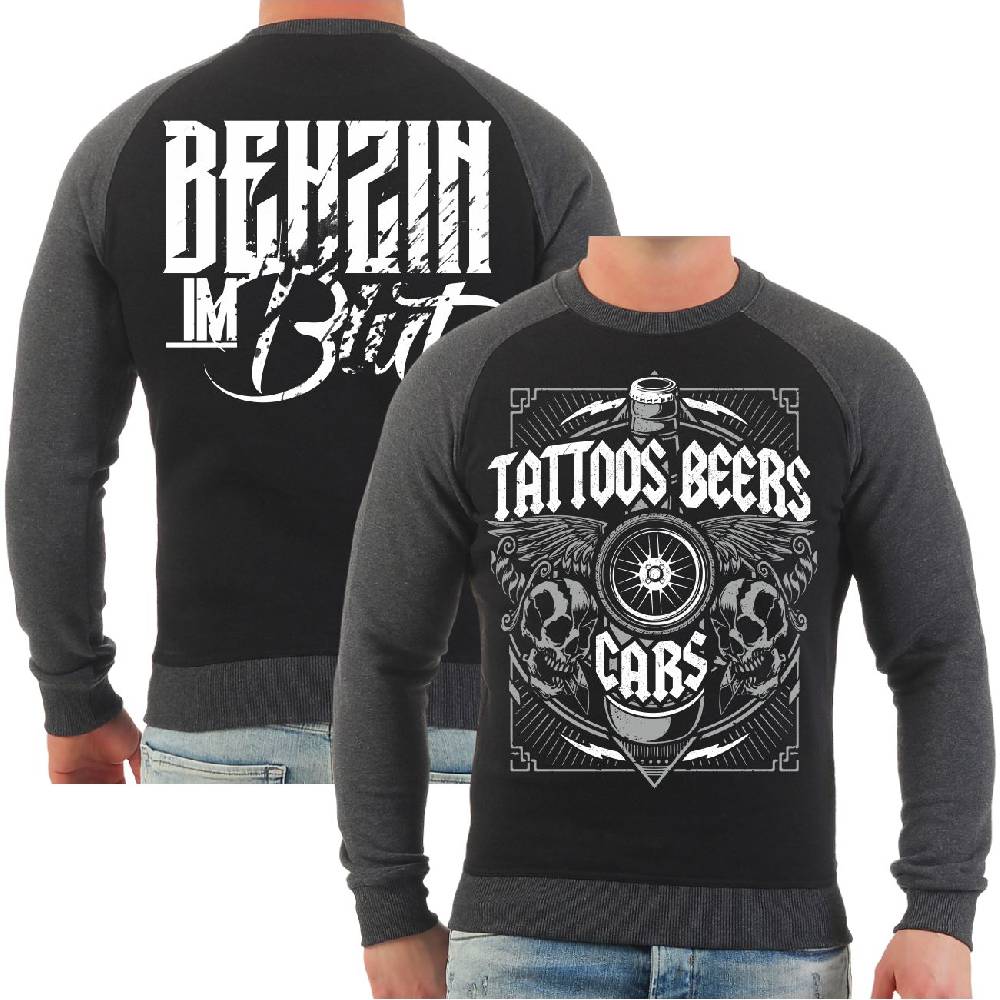 Spass Kostet Männer Sweatshirt Benzin im Blut Tattoos Beers Cars Nur noch ein Tag übrig