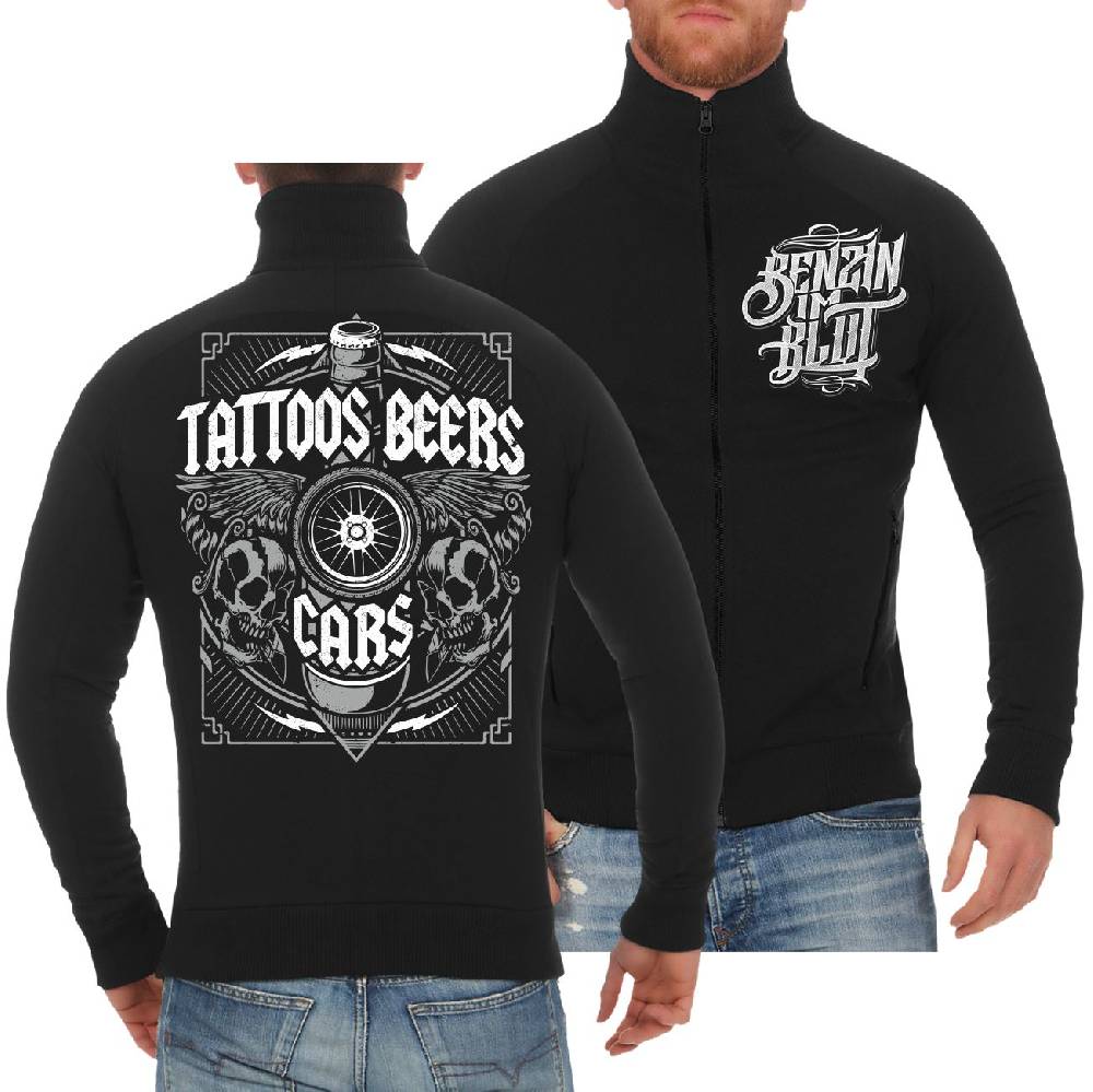 Spass Kostet Männer Sweatjacke Benzin im Blut Tattoos Beers Cars Riesige Rabatte