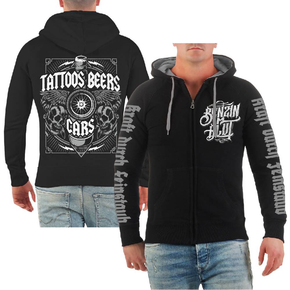 Spass Kostet Männer Kapuzenjacke Benzin im Blut Tattoos Beers Cars 50% Rabatt mit kostenlosem Versand