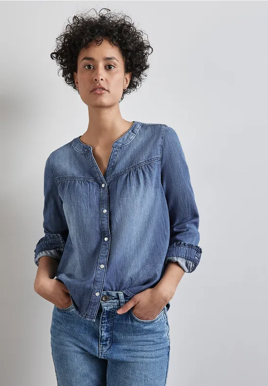 Street One Jeans-Bluse mit Rüschen Flash Sale
