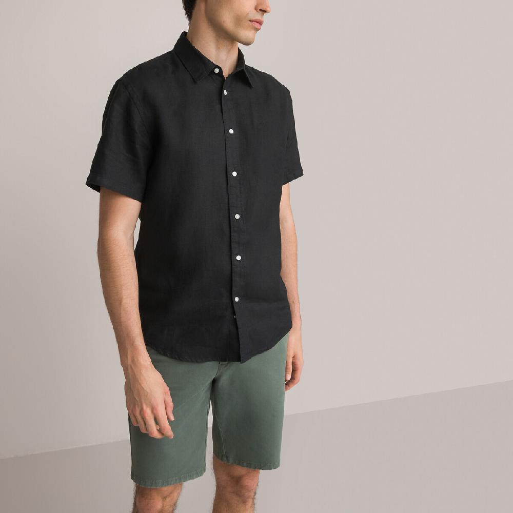 laredoute Kurzärmeliges Leinenhemd Regular-Fit schwarz LA REDOUTE COLLECTIONS Große Rabatte