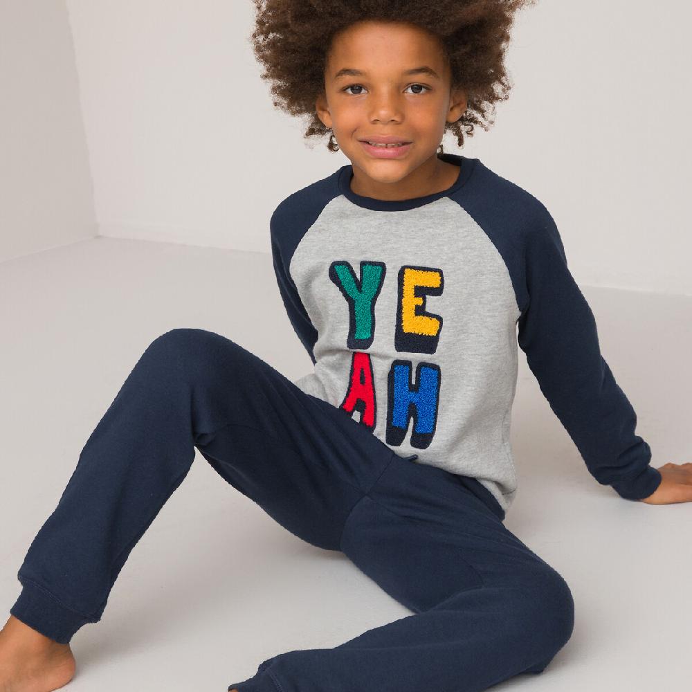 laredoute Pyjama aus Sweatware mit gestickter Frotteeschrift blau/grau LA REDOUTE COLLECTIONS Neueste Stile
