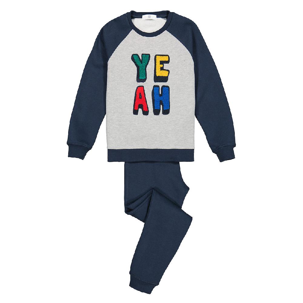 laredoute Pyjama aus Sweatware mit gestickter Frotteeschrift blau/grau LA REDOUTE COLLECTIONS Neueste Stile