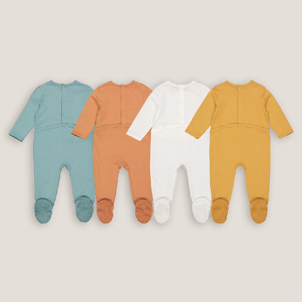 laredoute 4er-Pack Strampler mit Fuss Buchstabenmotiv blau + braun + ecru LA REDOUTE COLLECTIONS Saisonschlussverkauf