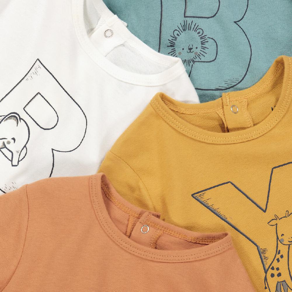 laredoute 4er-Pack Strampler mit Fuss Buchstabenmotiv blau + braun + ecru LA REDOUTE COLLECTIONS Saisonschlussverkauf